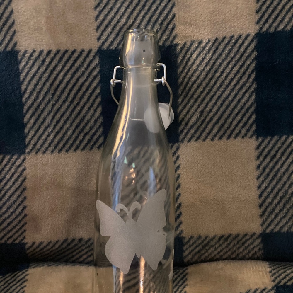 Personalized glass etched water bottles.